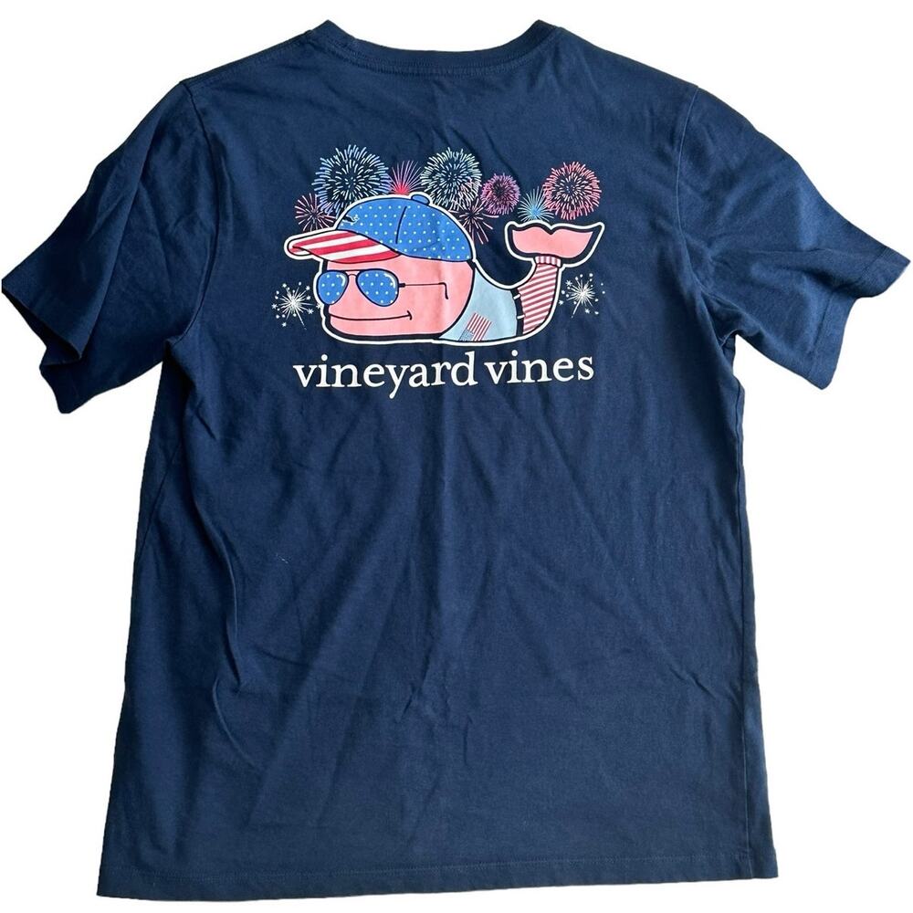 VINEYARD VINES Kids Navy Fireworks Whale Pocket Tee Size Large (14)